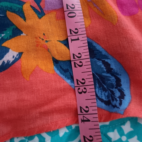 Old Navy~Relaxed Tie Cuff Linen Blend Tropical Orange Blouse - Picture 9 of 15